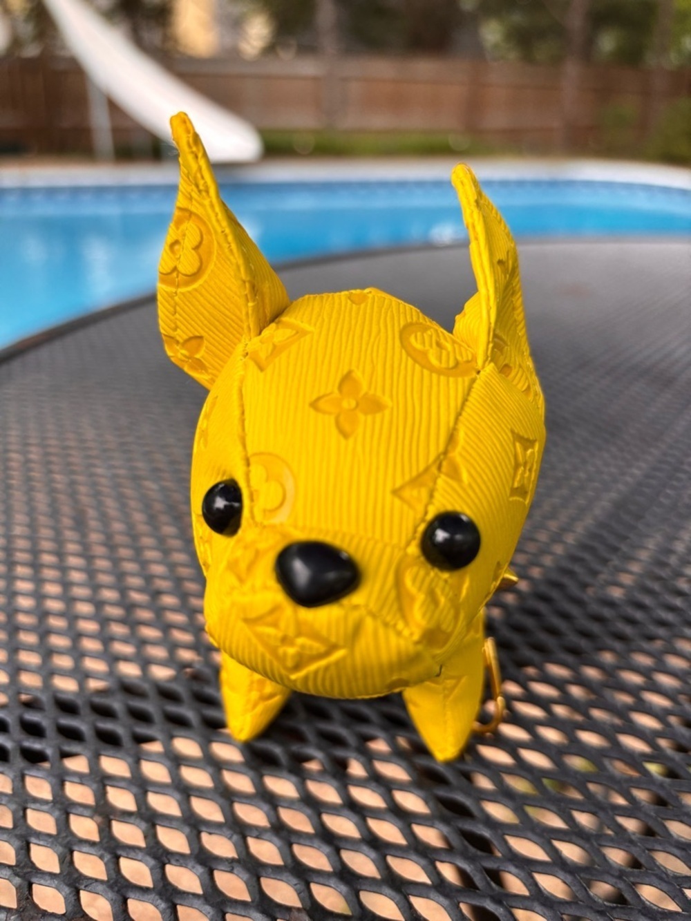 Key Fob/Bag Charm, Adorable Yellow Bulldog With Spiked Collar NWOT